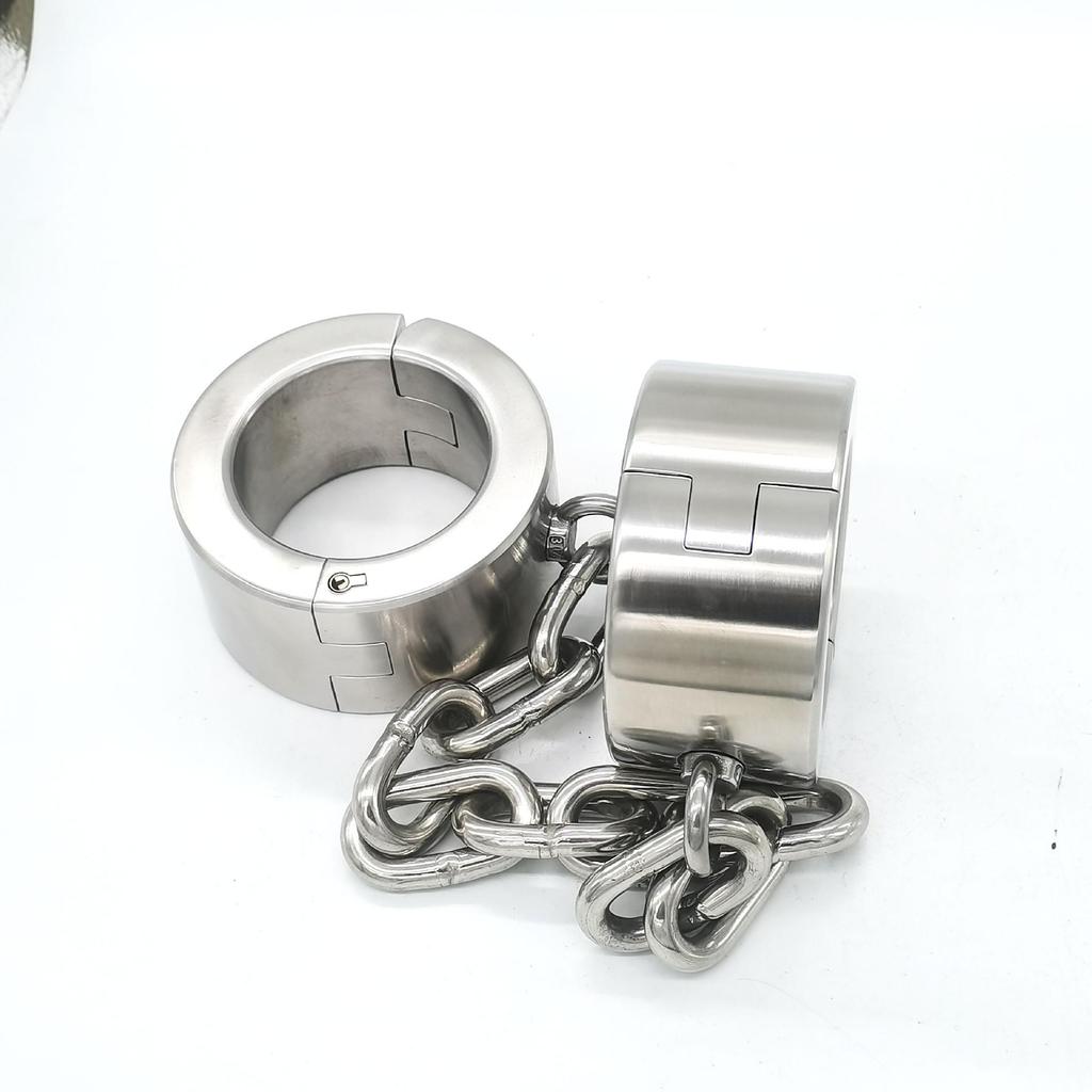 Stainless Steel Extra Heavy Locking Handcuffs, Foot Cuffs & Collar Set for Adult Use