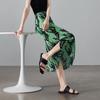SOFSIL 2026 Summer Printed Green Pleated A-Line Skirt