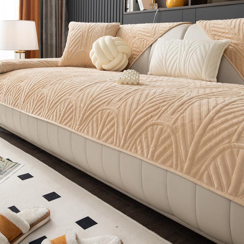 1pc Velvet Fox Tail Geometric Jacquard Sofa Cushion - Non-Slip, Thick Polyester Cover for 3/2/4-Seater & Sectional Sofas