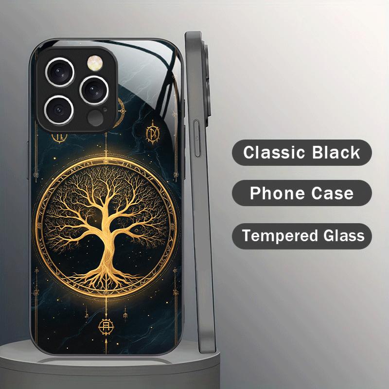 Mystic Golden Tree Pattern White Glass Phone Case - Light Luxury for iPhone 16 Pro Max 17 17 Air 17 Pro 11 12 13 14 15 16 7