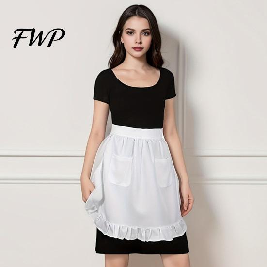 Waterproof Apron with Pockets Half Butterfly Bow & Lace Hem Waist for Kitchen Design Coffee Shop Bistro Adjustable Ties Cafe Server Waitress
