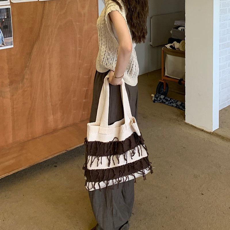 Vintage Knit Bag Braided Bag Fringe Fashion Girls Superior Sense Shoulder Bag Handbag Shopping Bag