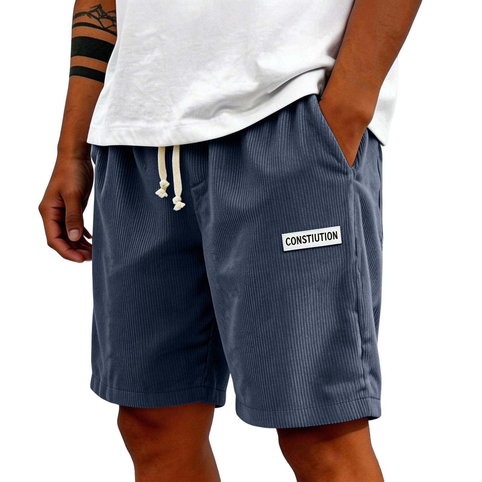 

Men s Corduroy Casual Shorts - Drawstring Elastic Waist Wide Pants With Pocket Labels And Five-pocket Design L