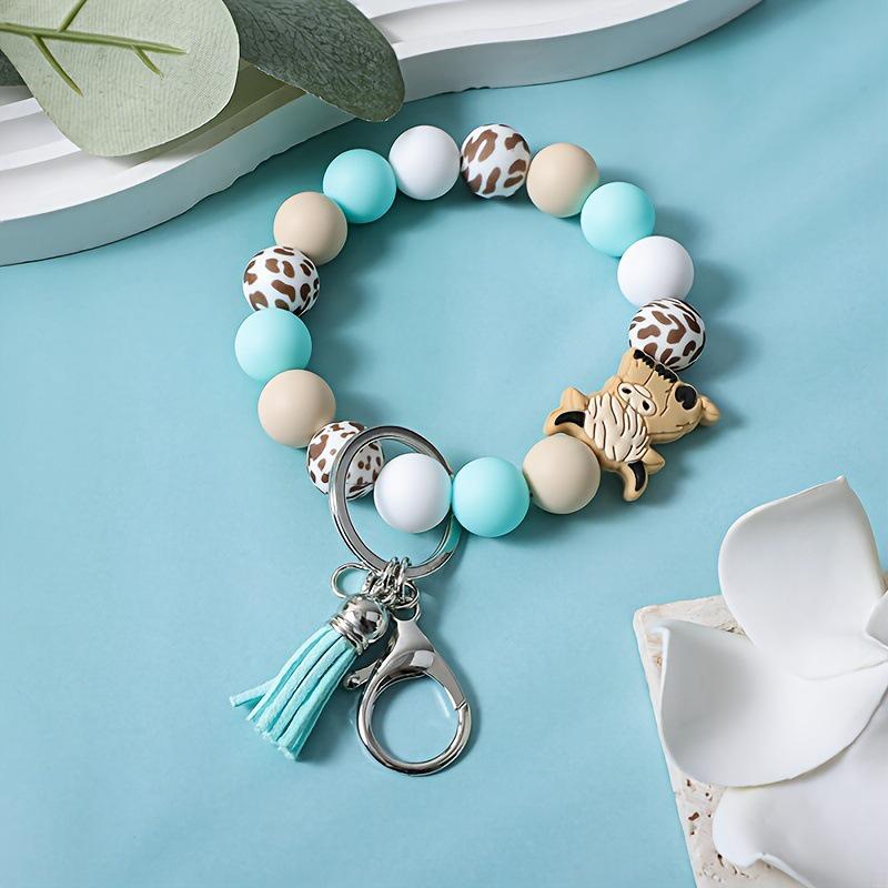 Cross-Border Yak Cartoon Animal Bracelet: Creative Silicone Beads & Tassel Keychain Accessories