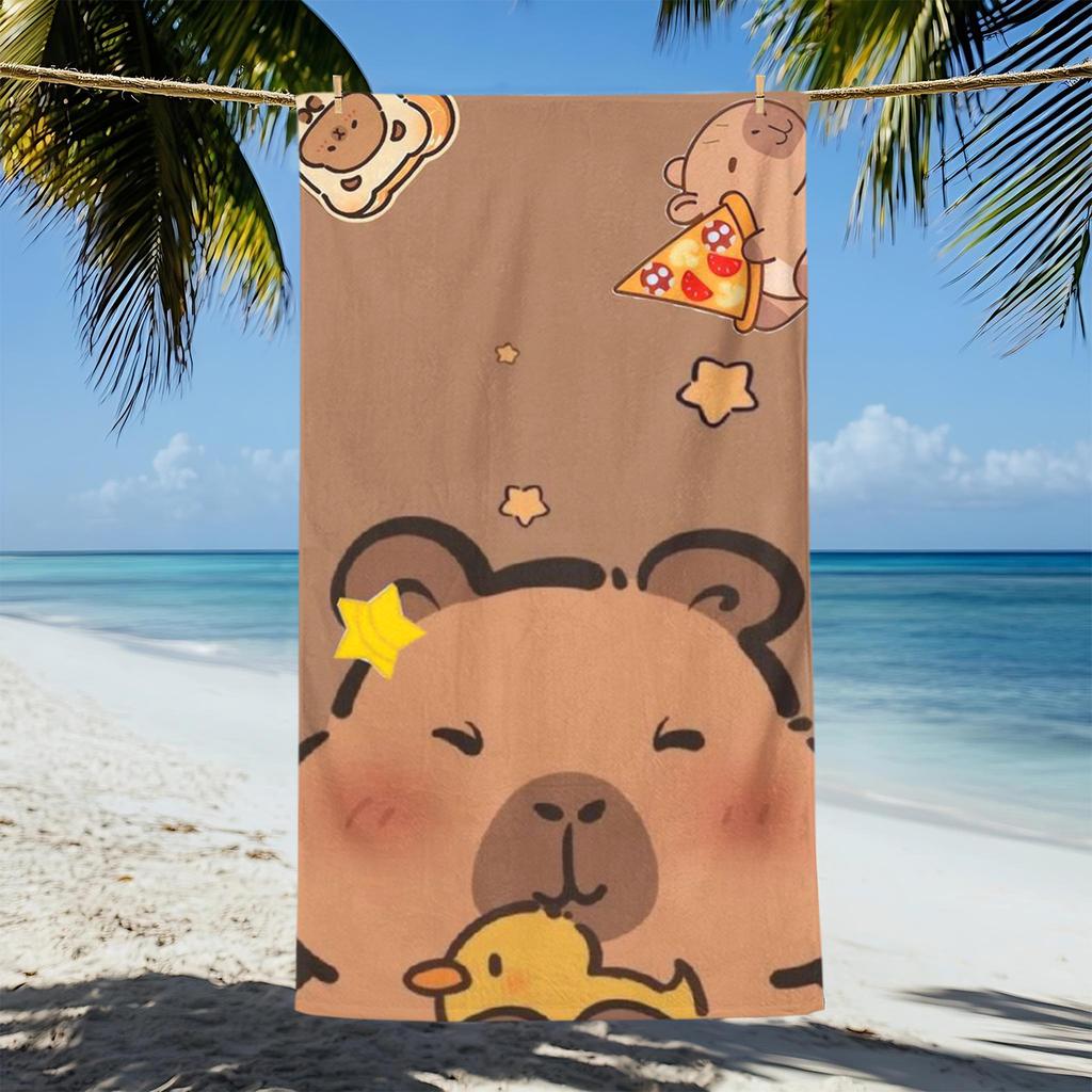 1PC 75x150CM Cute Capybara Soft Towel,Large Funny Cartoon Bath Towel,For Fitness Swimming Pool Travel Blanket Towel Vacation