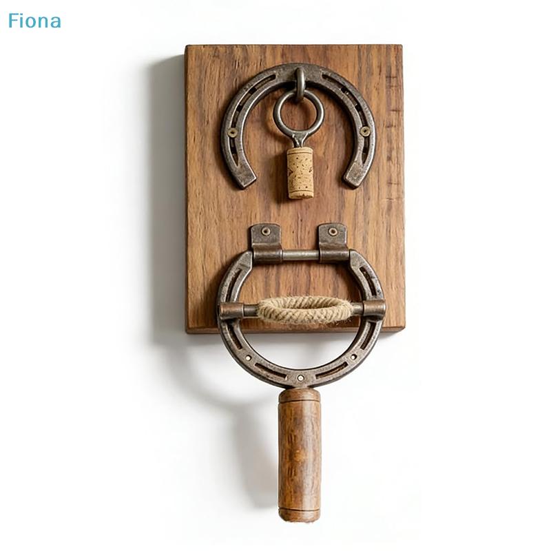 Set Deschizătoare de Sticle Montate pe Perete Potcoavă Vintage | Deschizător de Vin din Lemn și Metal Rustic cu Suport pentru Dopuri (Decor Bar)