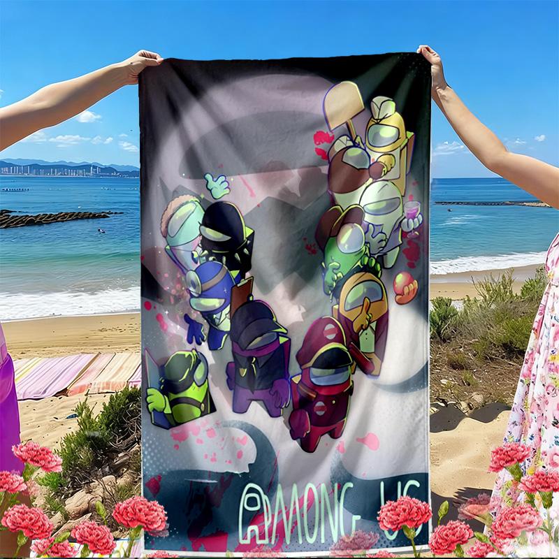 Among Us Print Beach Towel, Versatile Lightweight Absorbent Beach Towel for Pool Surf Yoga Bathroom, Perfect Birthday Holiday Gift
