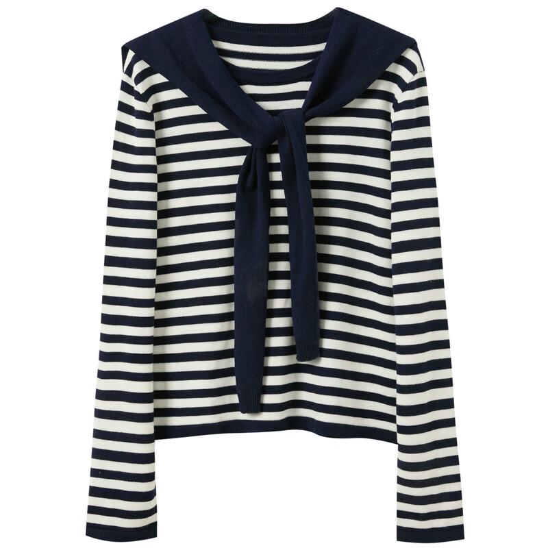 Sancai Women's Striped Round Neck Pullover Sweater