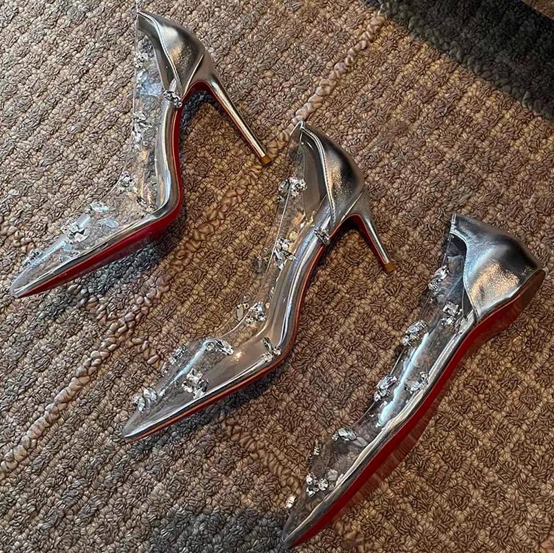 Fashion 2025 Luxury Water Diamond Design Transparent Crystal Gemstone Pvc Wedding Shoes, Banquet Shoes, High-Heeled Women'S Single Shoes