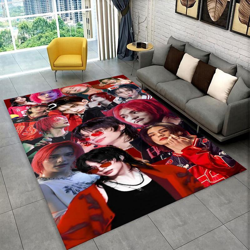 Kpop Hyunjin Stray Kids Music star Carpet Rug for Playroom Bedroom Living Room Sofa Home Decor,kid Area Rug Non-slip Floor Mat