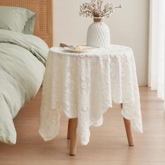 Jacquard Round Tablecloth, Sunflower Pattern Decorative Table Cloth, Lace Fabric Dinner Table Cover for Wedding Party Restaurant Banquet Decor