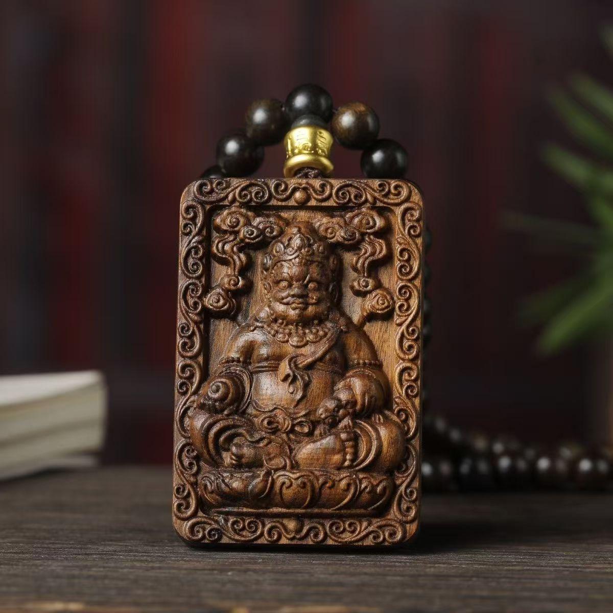 Chen Gui Bao Tara Sutra & Maitreya Guanyin Plaque: Ten Thousand Buddhas Wood Carved Pendant.