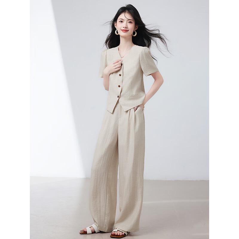 Women's Summer 2025 V-Neck Shirt & Wide-Leg Pants Two-Piece Set