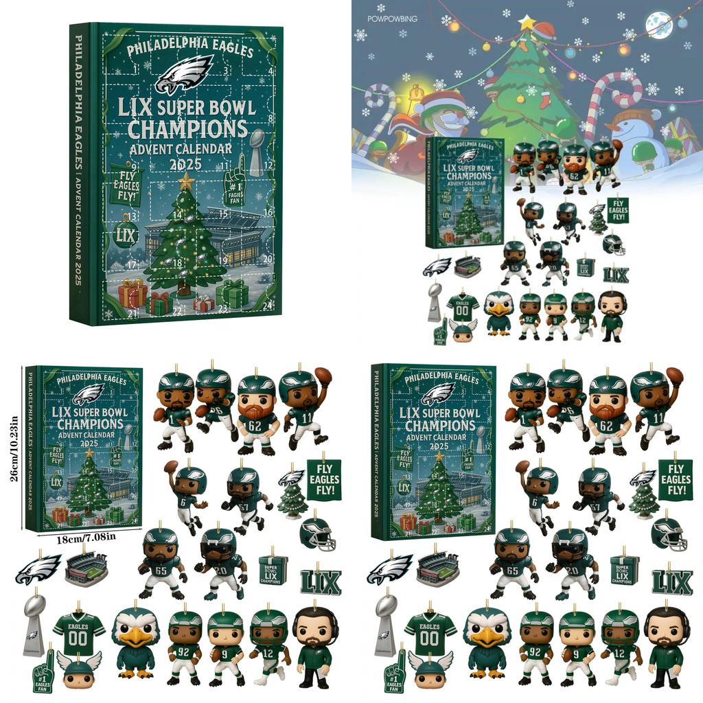 Kalendarz Adwentowy Philadelphia Eagles Blind Box z Akrylowymi Ornamentami na Prezenty Świąteczne