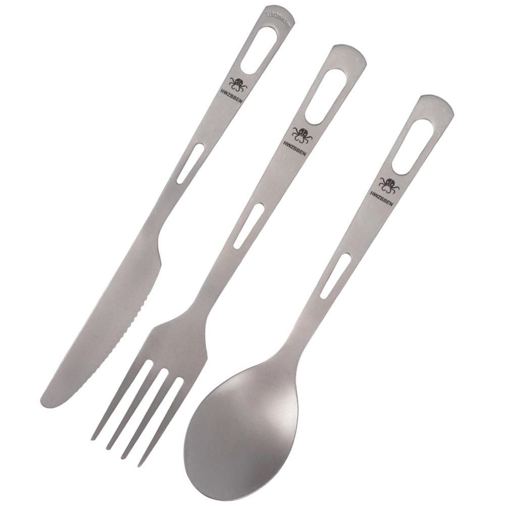 Camping Knife Fork Spoon Set Ti Tableware Reusable Outdoor Flatware for Backpacking Camping