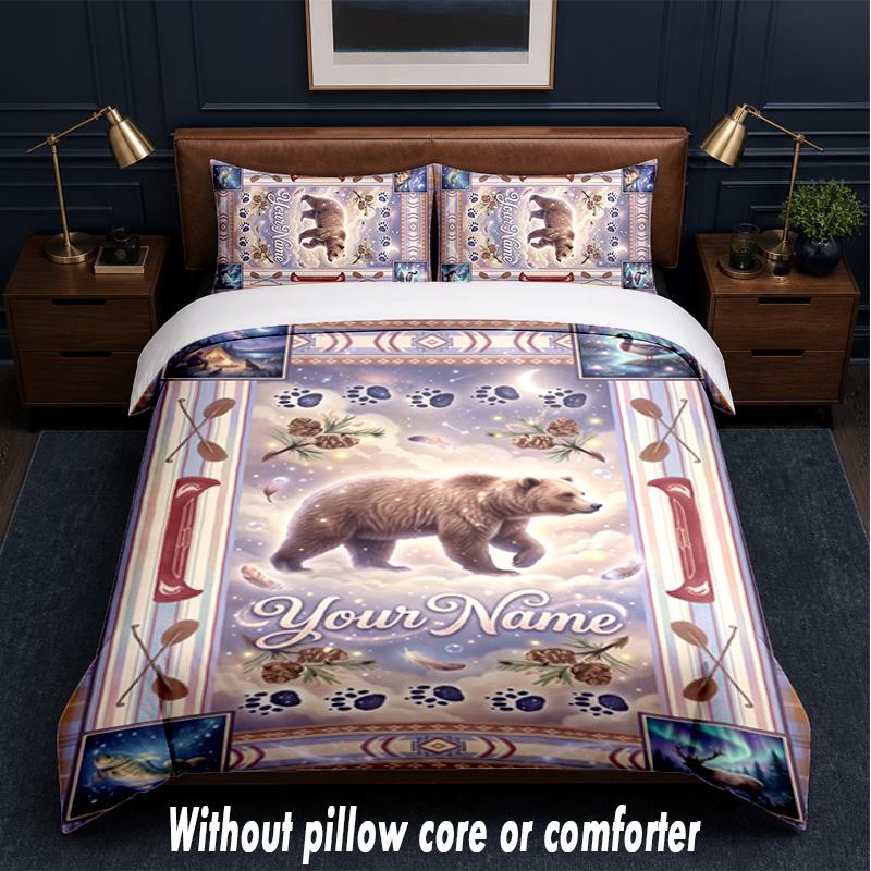 Teddy Bear Theme Custom Text Or Name 3Pcs Bedding Set,1 Flat Sheet & 2 Pillowcases Personalized Home Bedding