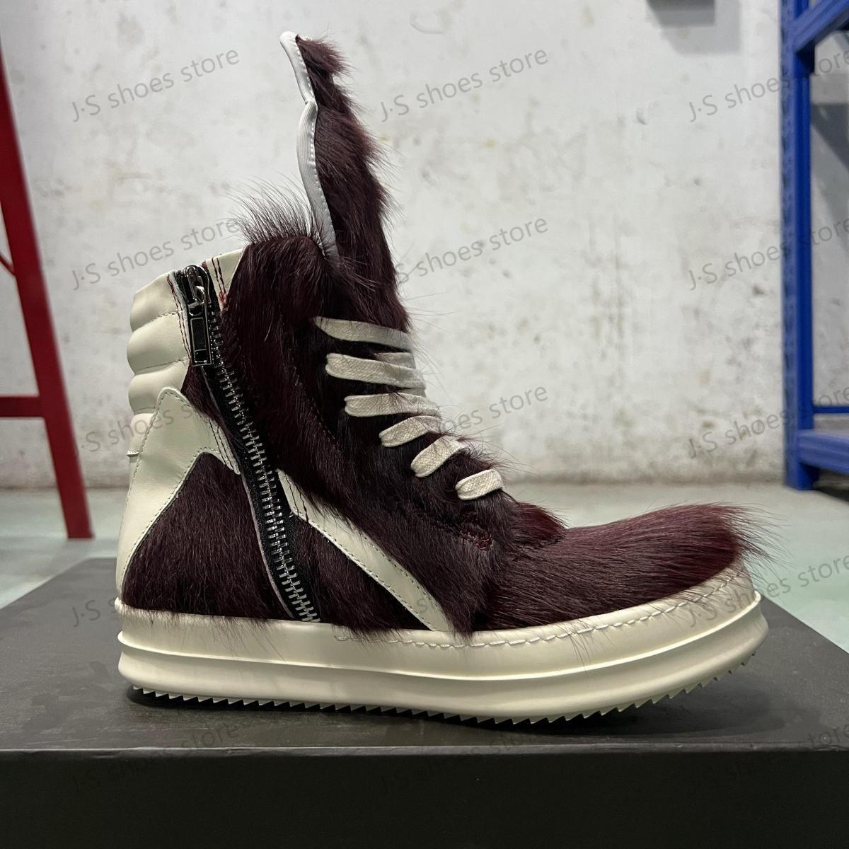 

Кроссовки Ro Бордовый конский волос Высокие Кожаные Ботинки Мужская Обувь Молния Женские Повседневные Кроссовки Роскошные Ботильоны из Конского Волоса 48 вино красного