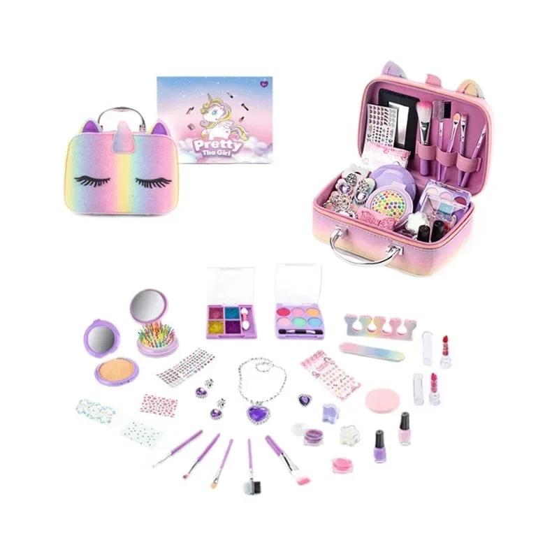 Cosmetics Toy Set Children Make Up Set Safe Washable Princess Beauty Pretend Play Toys Set Bag Nail Polish Real Makeup Kit