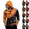 Men's Loose Fit Casual Hoodie 3/4 Sleeve Halloween Graphic Print Lightweight Pullover Top for Everyday Wear