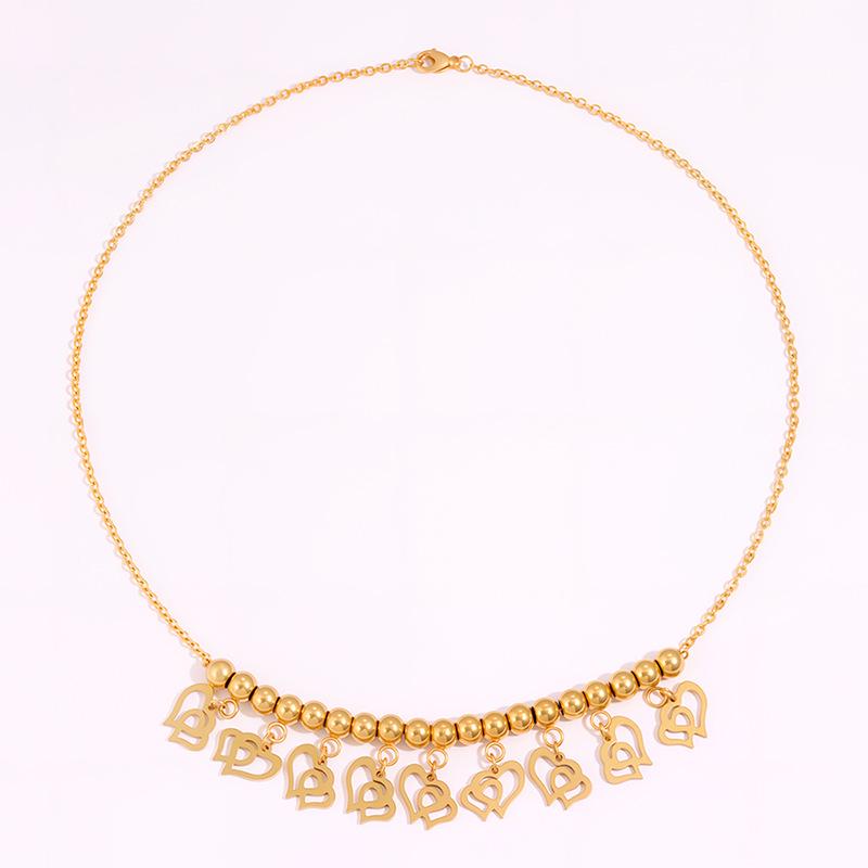High-End European & American Stainless Steel Heart Necklace - Non-Fading Beaded Pendant Clavicle Chain Jewelry