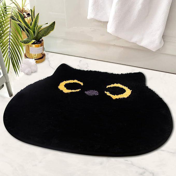 Temu Faux Cashmere Cat Bathroom Mat: Absorbent, Non-slip, Easy Care