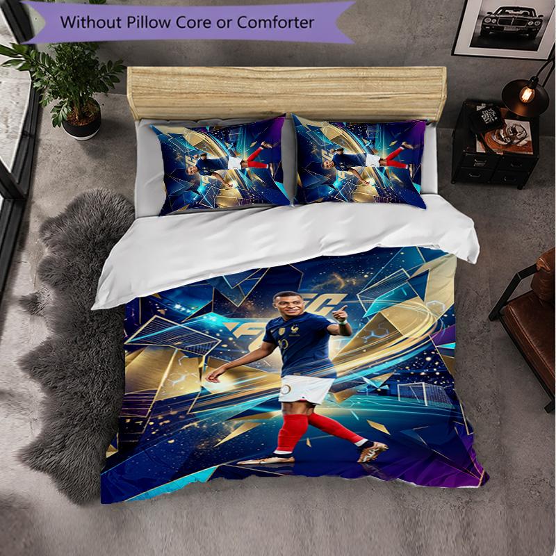 Biancheria da Letto a Tema Kylian Mbappe Set 3 Pezzi Copripiumino Biancheria da Letto Decorativa Per Camera da Teen Decorazione per la Casa