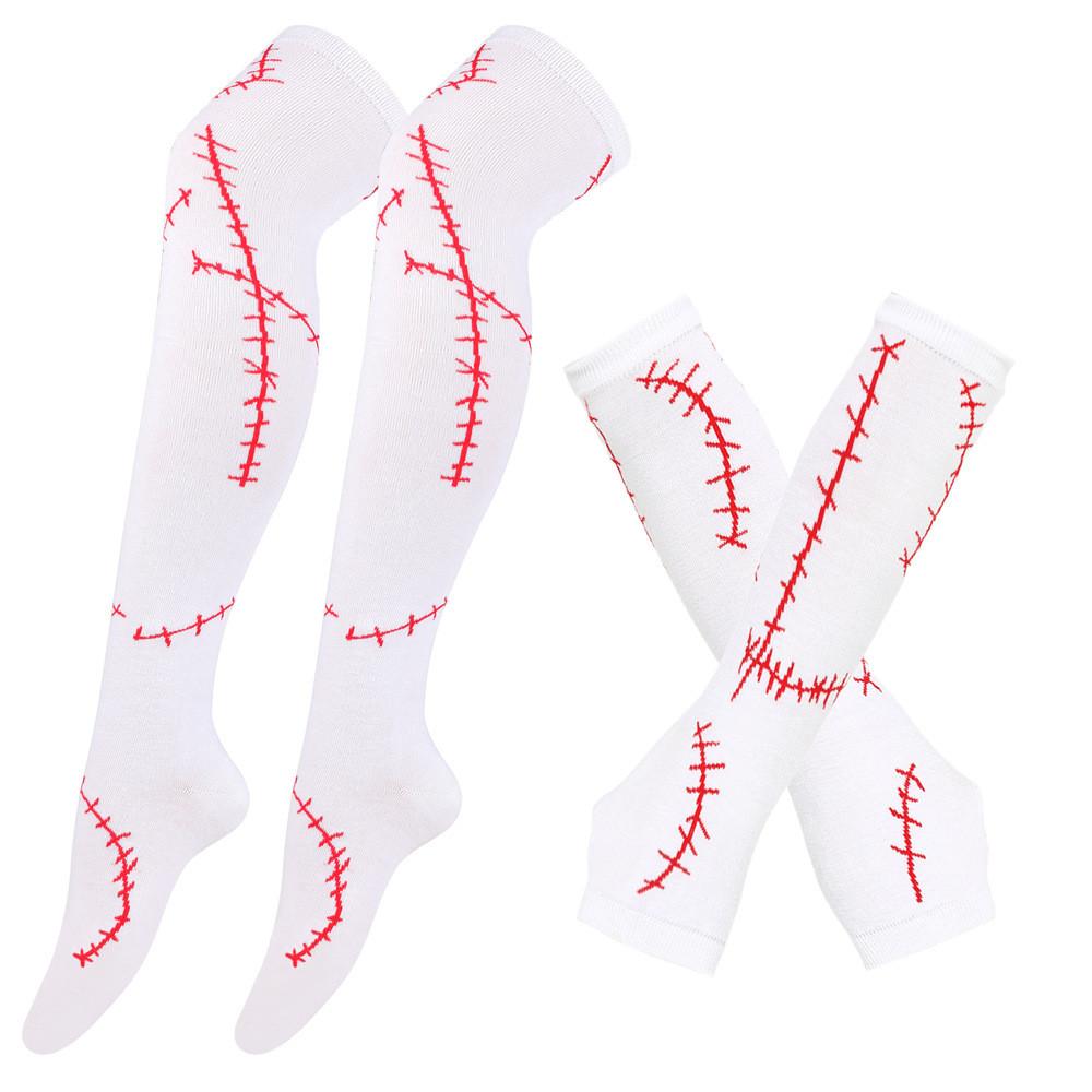 Стильный набор аксессуаров для косплея Салли с перчатками без пальцев и цветными носками красный