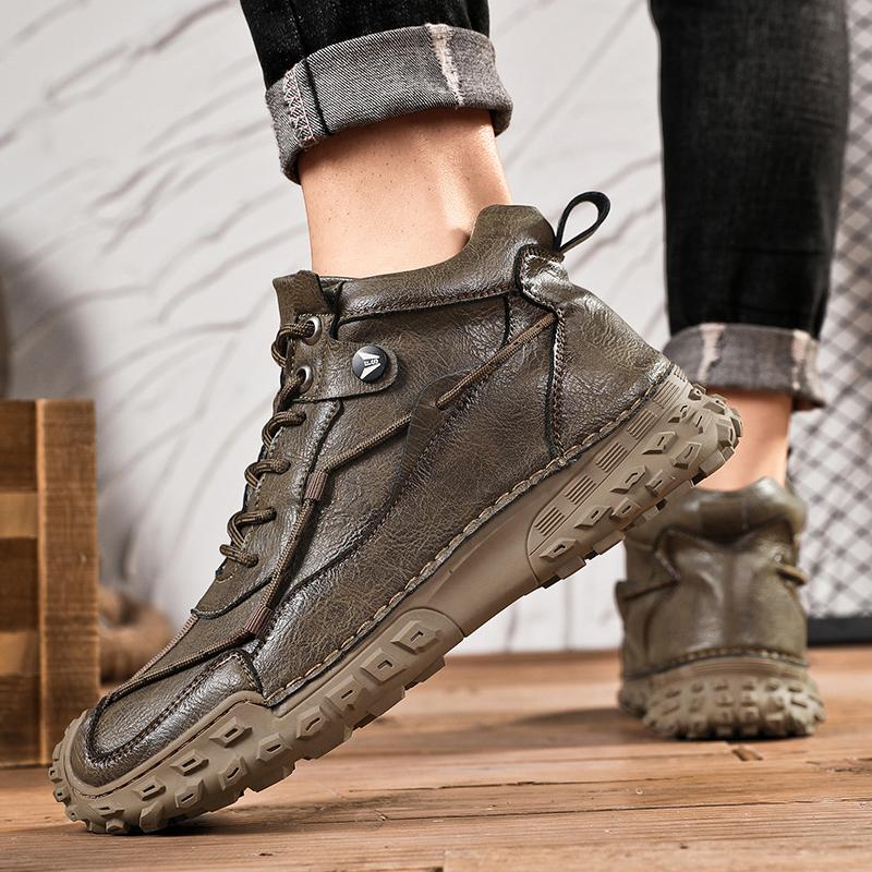 38-46 Übergröße Herren Handgefertigtes Muster Leder Bequeme Weiche Socke Stiefeletten Herbst Winter Herrenstiefel Handgefertigter Lederschuh