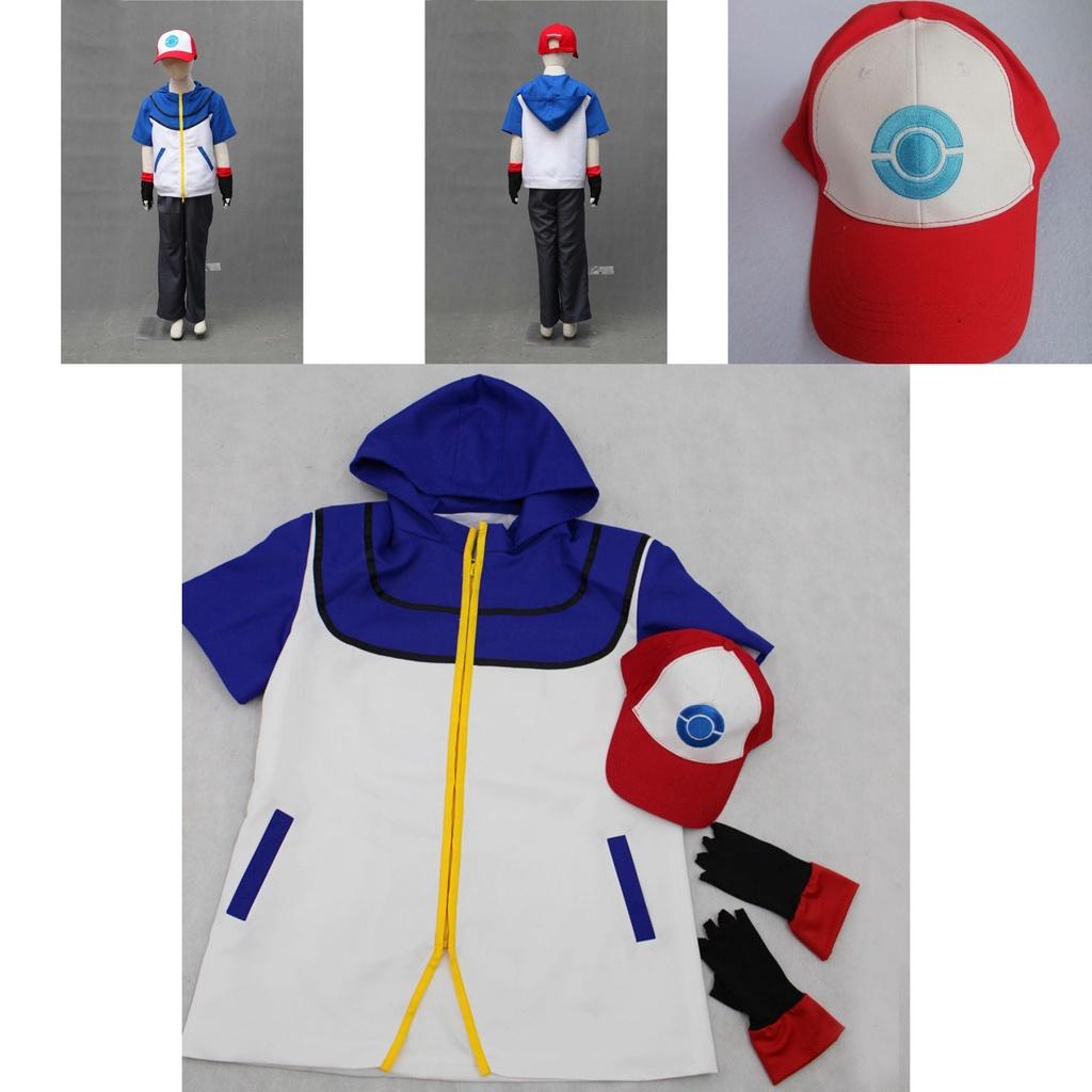 Hochwertiges Pokemon-Trainer-Kostüm Für Kinder und Erwachsene Enthält Jacke Handschuhe Und Hut