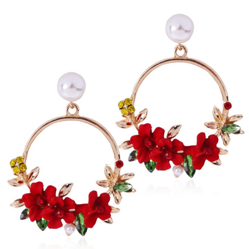 Set Auger Flowers Stud Earrings Joker Color Resin Alloy with Pearls Women Earrings
