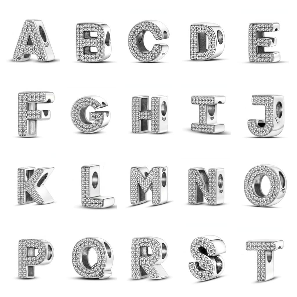 Classics Copper Shiny Zircon English Alphabet Beads Pendant Piece Charms Ideal For Original Fashion Bracelet Jewelry Piece Women Gift