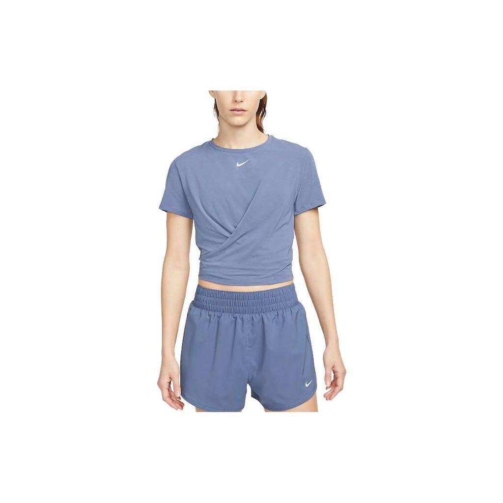 Nike Solid Color Logo Print Round Neck Pullover Short Sleeve T-Shirt Women Tops Phantom-Blue DD4922-491