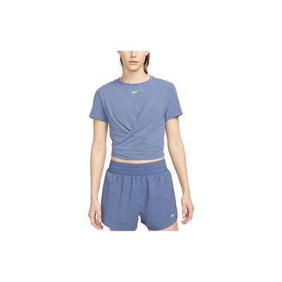 Solid Color Logo Print Round Neck Pullover Short Sleeve T-Shirt Women Tops Phantom-Blue DD4922-491