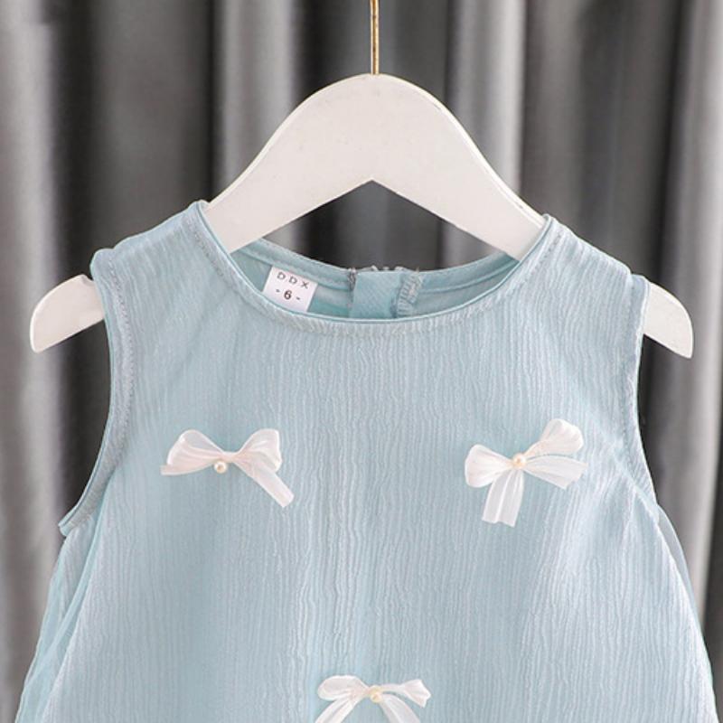 Children's Summer Sleeveless Dress Baby Girl Bow Tulle Fashion Dress Fit 0-6 Years  Baby Girl Birthday Party Dress