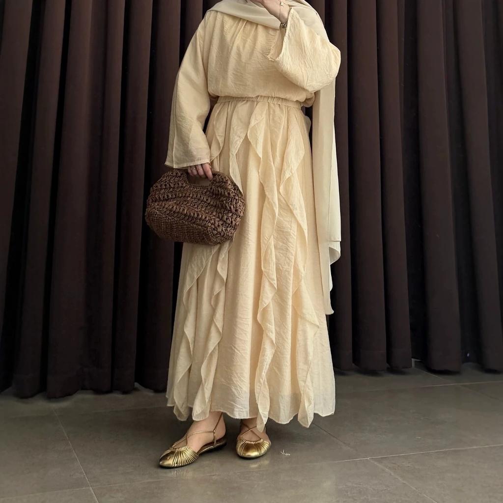 European and American Women's Clothing New Round Neck Long-sleeved Loose Top High Waist Irregular Wide Swing Long Skirt Set