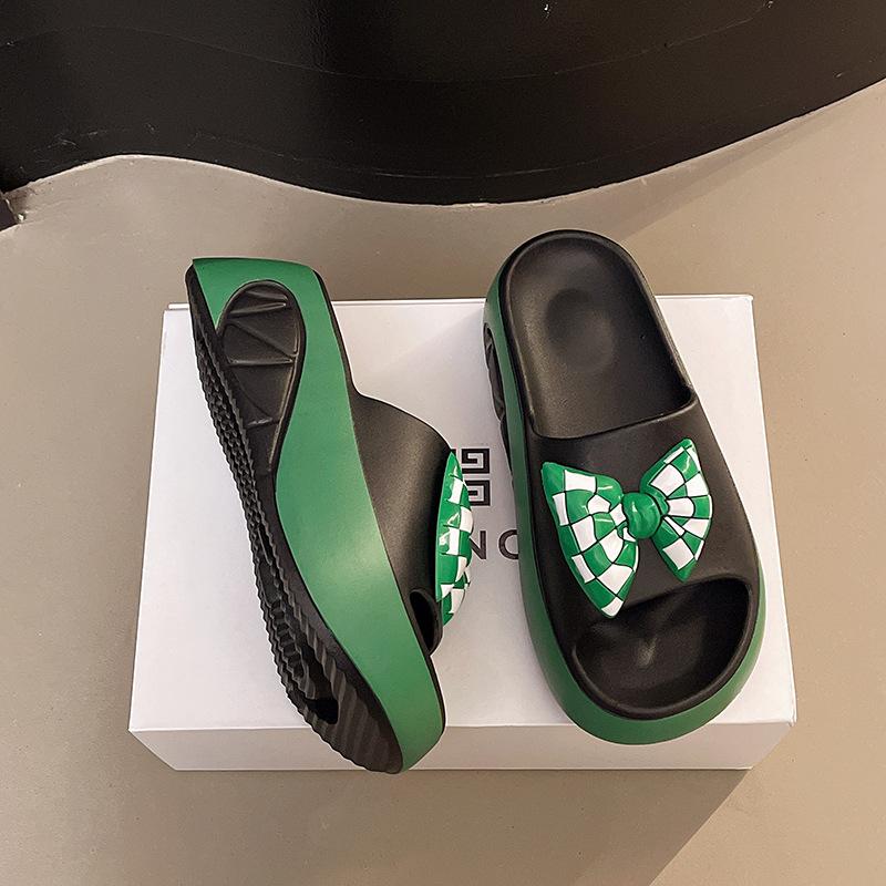 2025 Spring and Summer New Slippers Women Wear Thick-bottomed Muffin Bottom Bow Beach Slippers Cross-border Wholesale