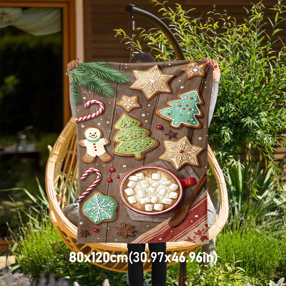 

1PC Christmas cookies, hot cocoaOutdoor Flannel Blanket - Soft Plush Decor for Picnics, camping, Bedroom, Playroom, Office, or Lunch Break 1318A 80x120cm(31x47inch)