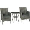 3 Pieces Rattan Bistro Set, Wicker Garden Furniture Set with 2-Tier Coffee Table and Chairs, Washable Cushions, for Outdoor Patio Balcony, Mixed Grey