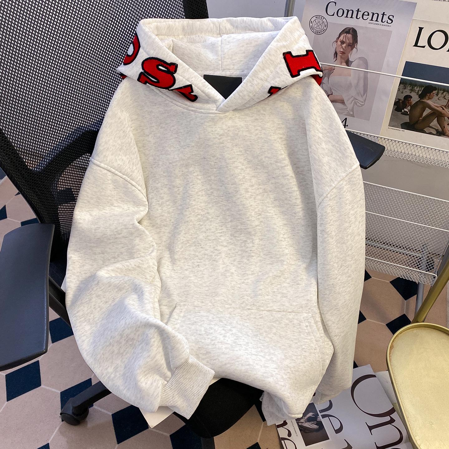 Унисекс серый ретро-худи с вышивкой - Осень/Зима M