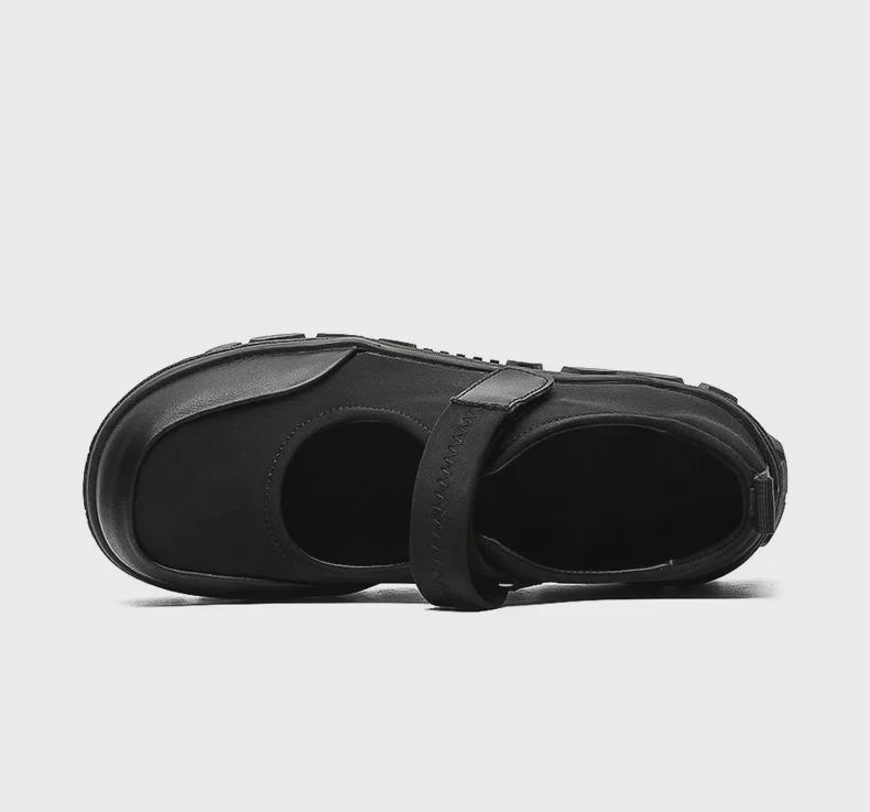 Women's Black Matte Leather Mary Jane Derby Shoes with Thick Sole and Round Toe, Men's Retro British Style.