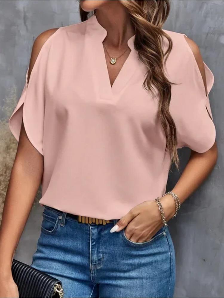 Blusas Para Mujer 2026 New Elegant Women Shirt Sexy V-neck Shirt Off Shoulder Short Sleeve Solid Color Office Y2K Summer Blouses
