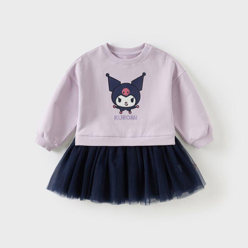 Kuromi Collaboration with David Bella Girls  Dress 2026 New Sweatshirt Children s Mesh Skirt Baby Spring Outfit Lilac Purple [Ready Stock] 90