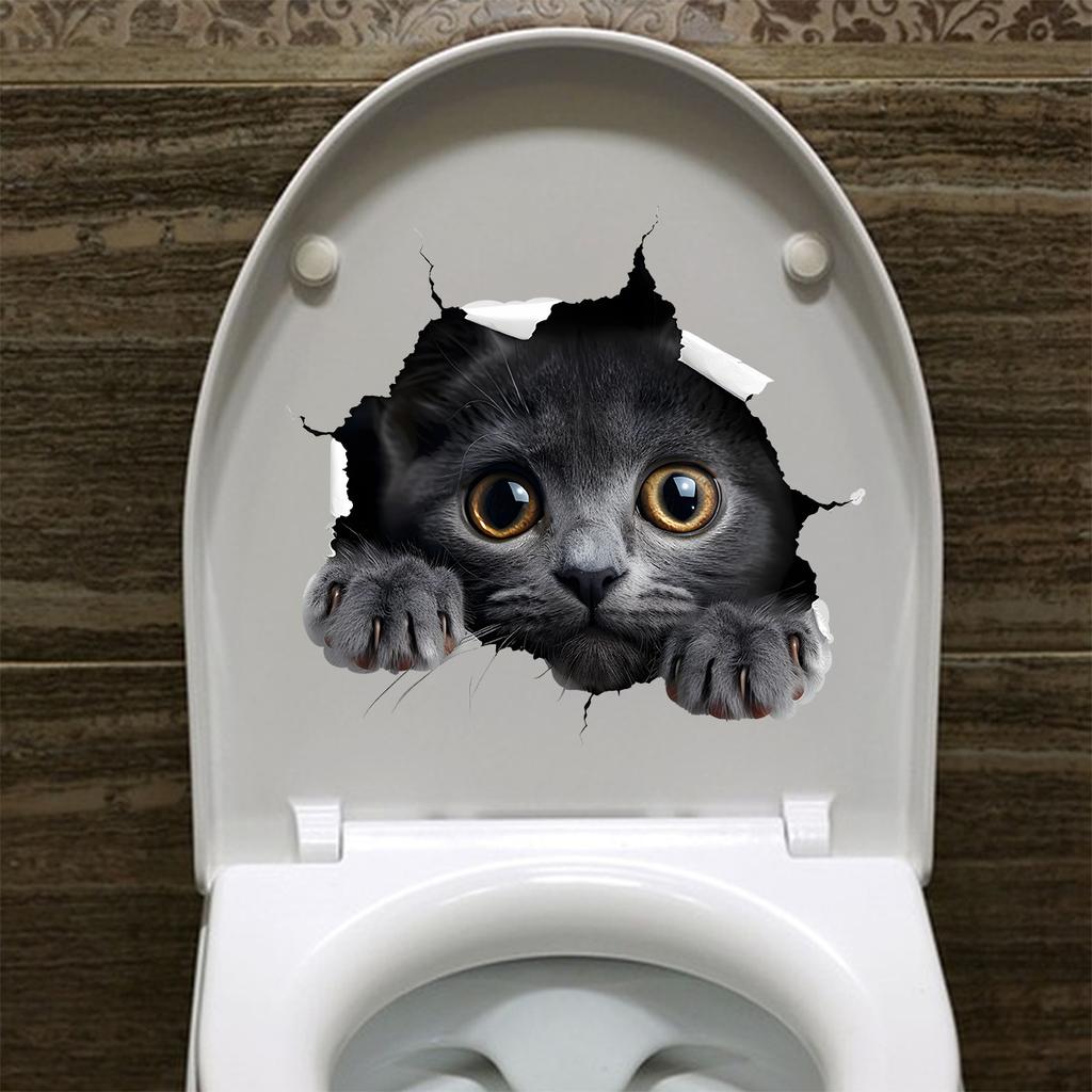 Kreative 3D-Katzen-Toilettensitz-Aufkleber, durchbrechende Wand, wasserdicht, abnehmbar, selbstklebend