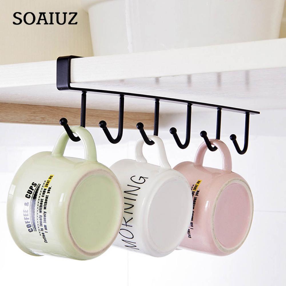 1PC Metall Spezielle U Typ 6 Haken Rack Bad Küche Lagerung Rack Hängen Haken 6 Haken Becher Halter