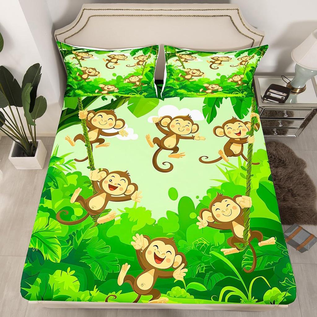 Frog Cartoon Pattern Mattress Three-Piece Digital Printing Mattress Bedding Set Adult Children