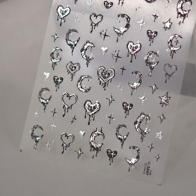 

Liquid Silver Xingyue Heart Nail Art Sticker Tomoni Relief Adhesive 5D Dark Nail Sticker Nail Ornament