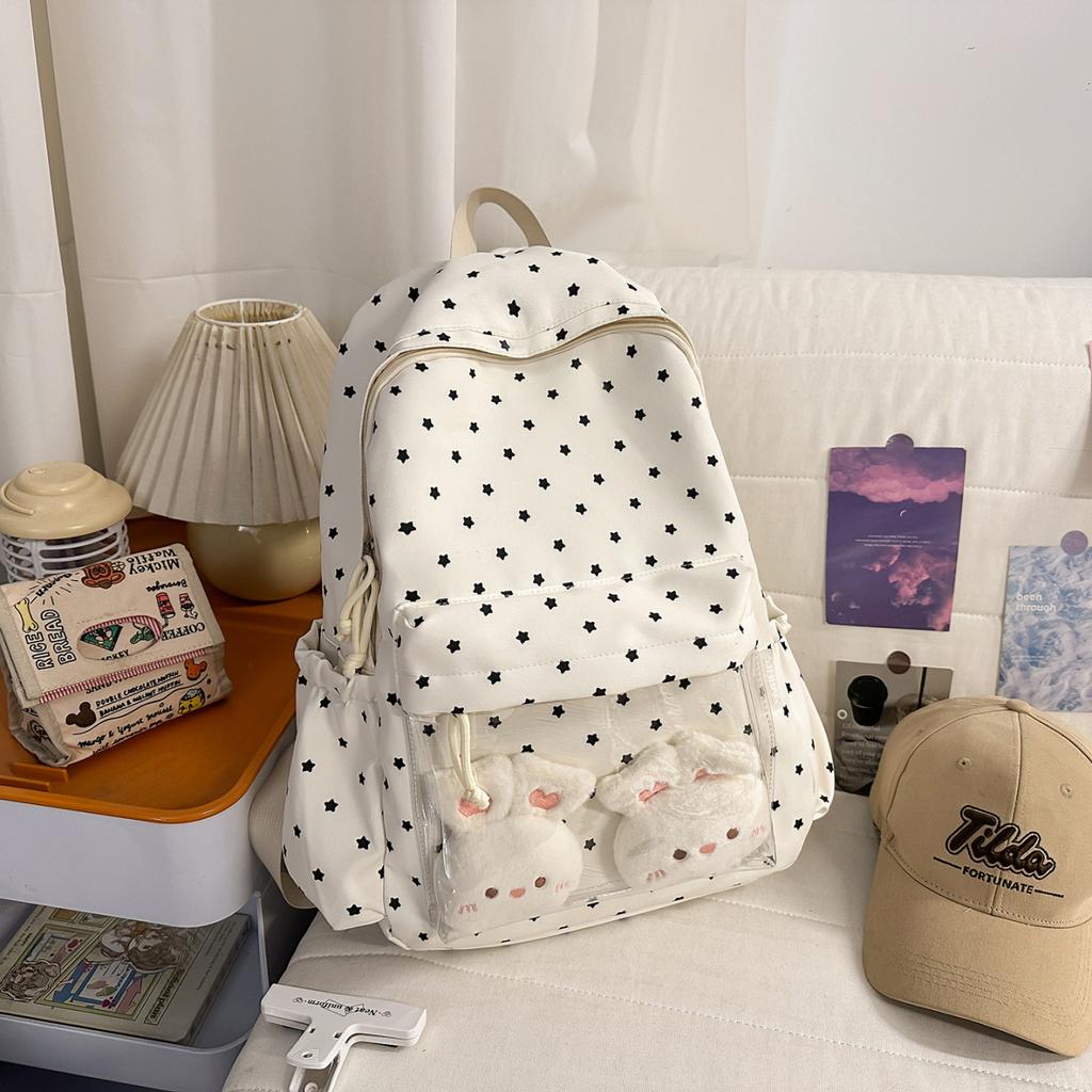Schoolbag schoolbag women's new large-capacity student backpack fashion casual polka dot cute plush doll student bag