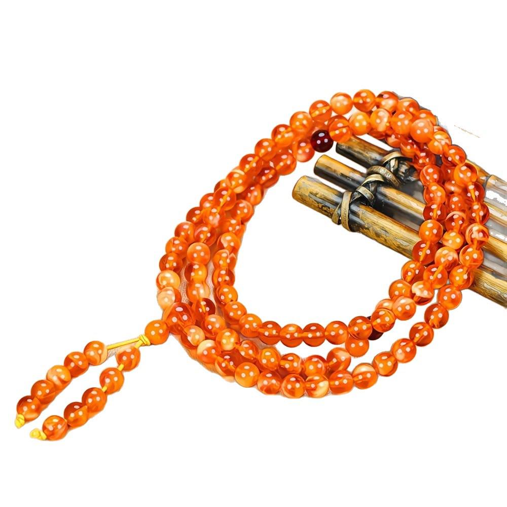 High-Quality Imitation Amber Beeswax Prayer Necklace with Fluorescent 108 Beads and Pine Scent.