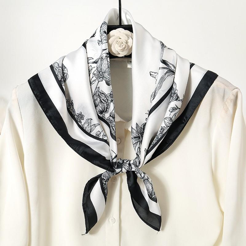 New Luxury Brand Silk Square Plaid Scarf Women Satin Neck Hair Tie Band Soft work neckerchife  NEW Hijab Head Female Foulard