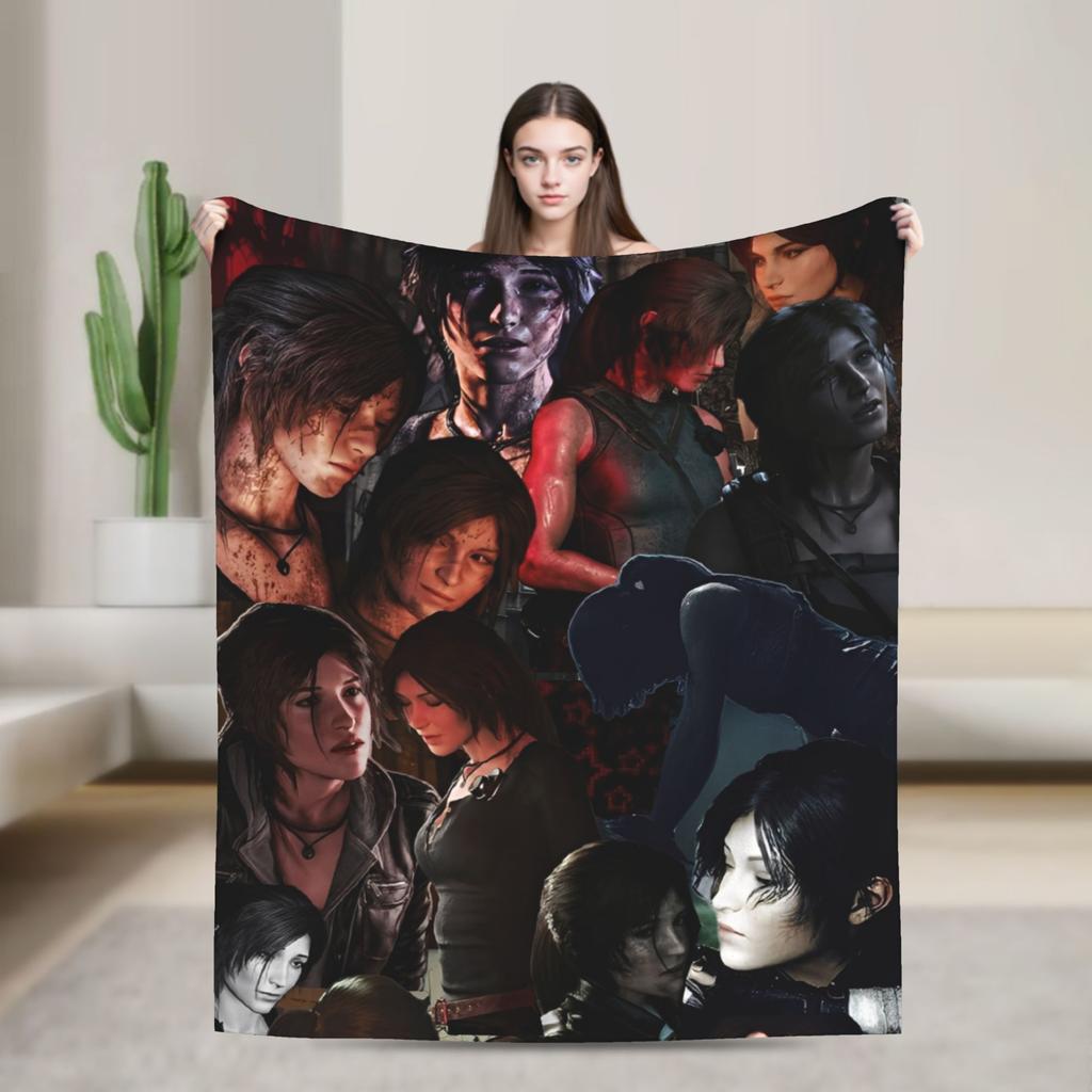 Tomb-Raider Lara Croft Blanket Cover Fleece Survival Video Game Warm Throw Blanket for Sofa Couch Quilt Multi-function